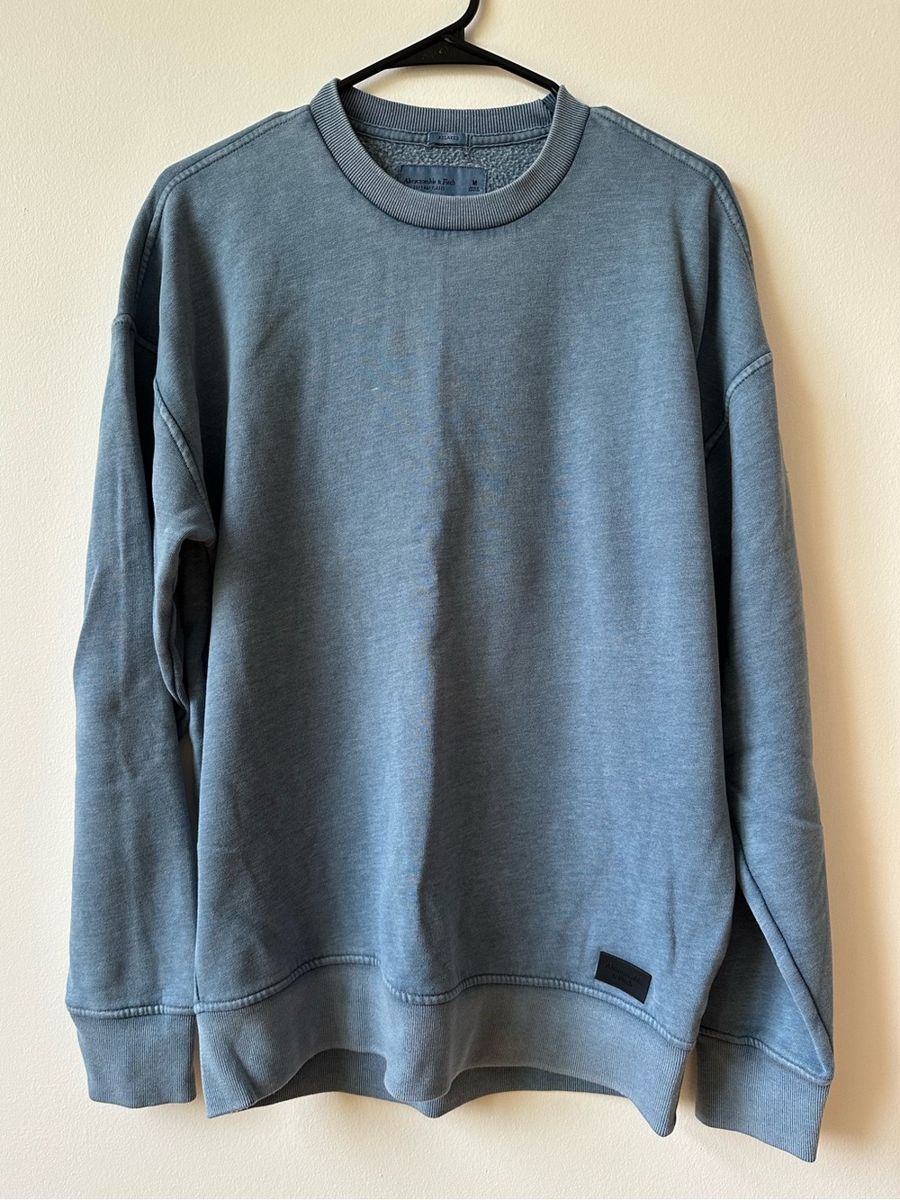 Abercrombie & Fitch Light Blue Crewneck Sweatshirt with Black Logo Patch